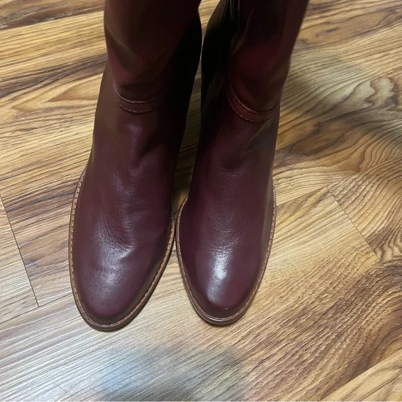Vintage Leather Cone Heel Knee High Boots Wood Stack Heel Thom McAn Red 10B - Picture 2 of 10